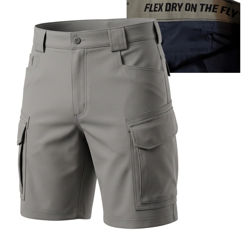 Duluth Trading Co Cargo Shorts Mens 42 Gray Dry on the Fly Relaxed Fit Hiking
